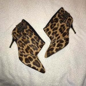Brian Atwood booties leopard calf hair w/ chains